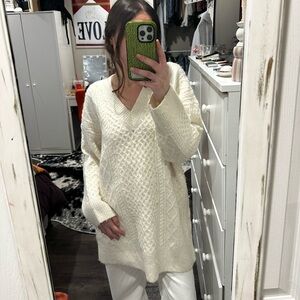 Topshop Cream V-Neck Cable Knit Oversized Sweater Top/Dress